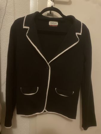 Park Lane Blazer Black White Trim Cotton Size S