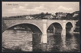 AK Eglisau, Uferpartie mit Brücke