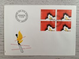 1984 FDC Brandverhütung Viererblock