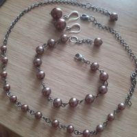 Schmuckset Kette Armband Ohrringe Perlen Brauntöne 