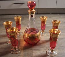 1960er Jahre Murano Glas 6 Sektgläser Karaffe Muranoglas rar