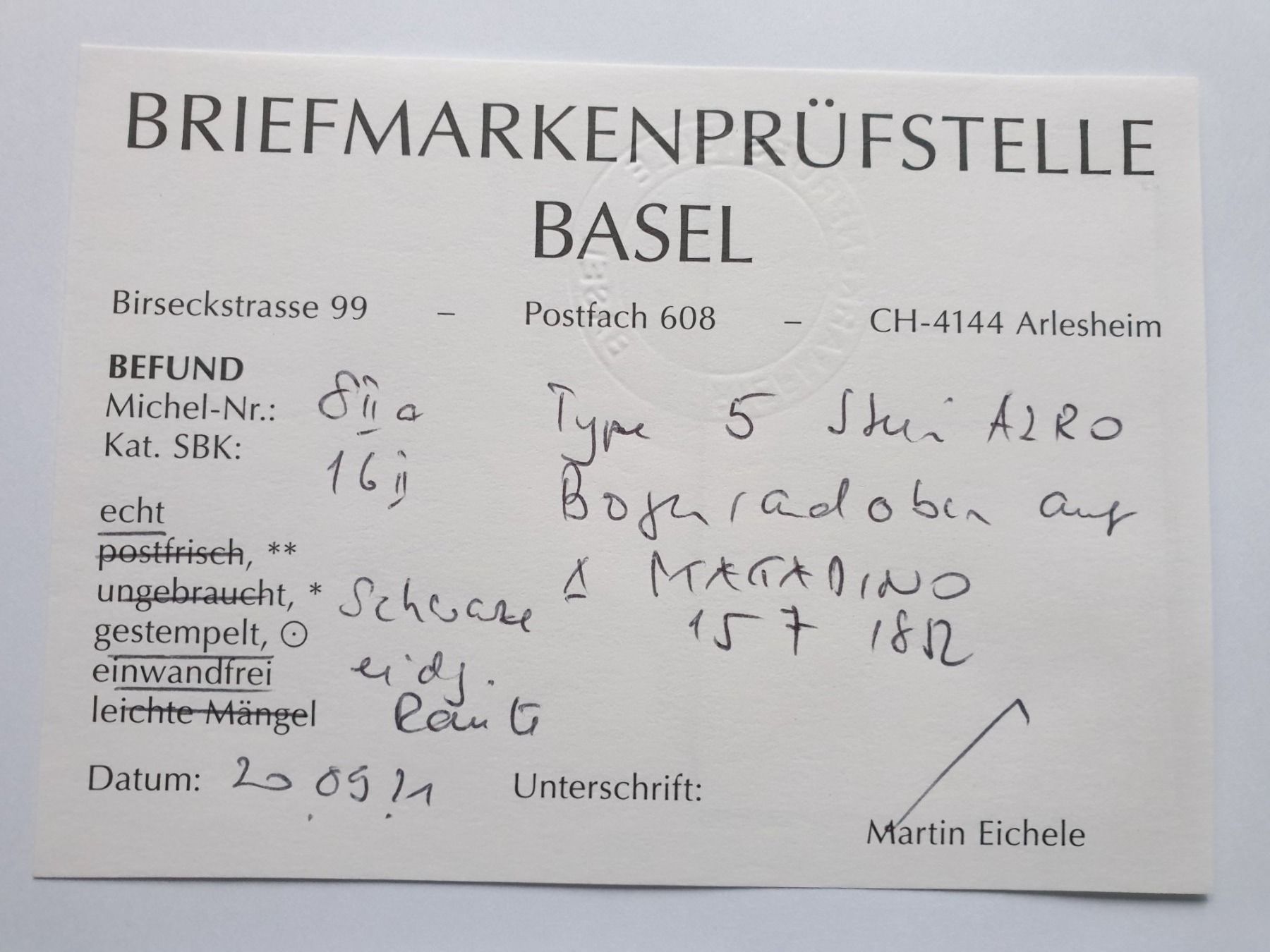 Alle Briefmarken: (201) «Rayonmarke 1850» mit Befund – Gebraucht aus Schwarzhäusern von Inot3 5