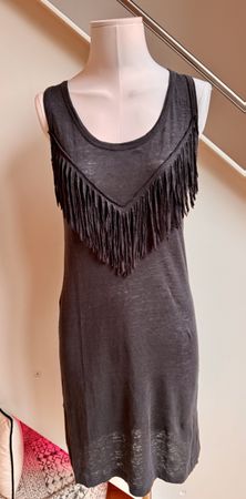 Zadig & Voltaire Kleid V-Ausschnitt mit Franseln Gr.S Grau