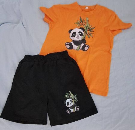 Schlafanzug, kurz, Gr. 160, orange und schwarz
