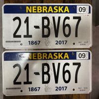  🇺🇸 2x Paar U.S. Autoschild, Nebraska 21-BV67 - ORIGINAL 