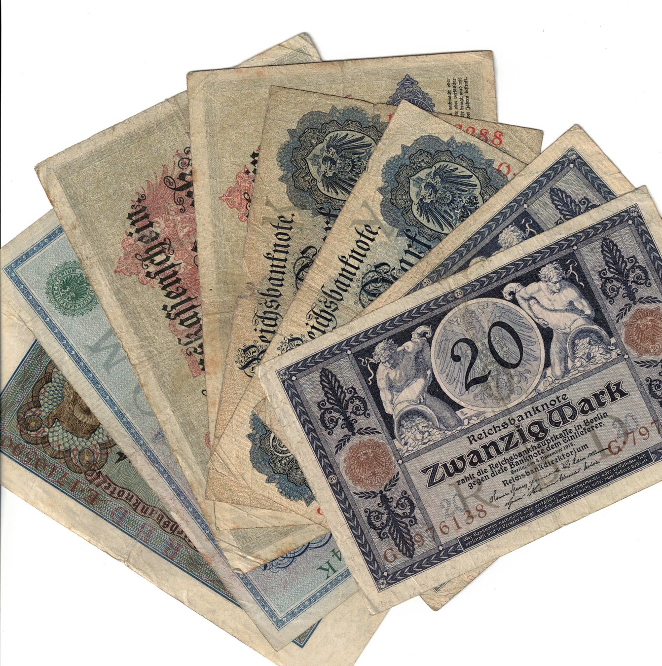 Banconote: 8 gebrauchte Reichsbanknoten – Usato da Bottmingen venduto da Golferin