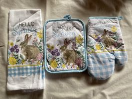 Hello Spring Kitchen 3x, Towel Pot Holder, Oven Mitt, Towel