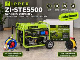 ZIPPER ZI-STE5500 Generator + 2 Kabelrollen 230/400V NEU