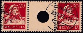 1925, Tellbrust, Zwischensteg mit kl. Lochung Nr. S33, gest.