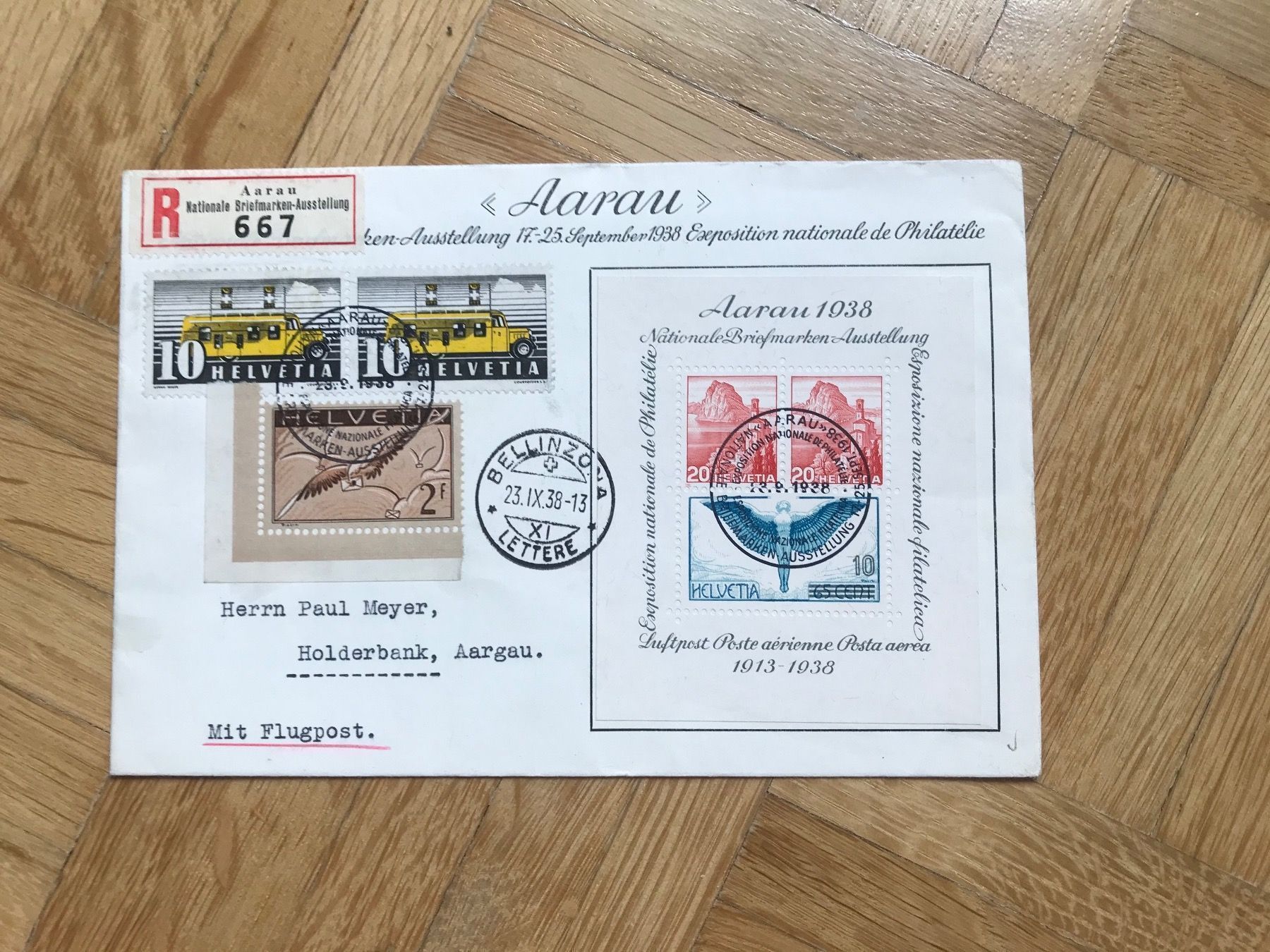Tutti i francobolli: 1938. Flugpostbeleg nach Holderbank – Usato da stäfa venduto da brandy66