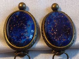 Vintage BABYLON PARIS Lapislazuli Glas Ohrclips 80er
