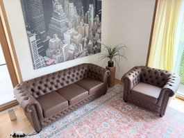 Chesterfield Ledersofa + Sessel gebraucht