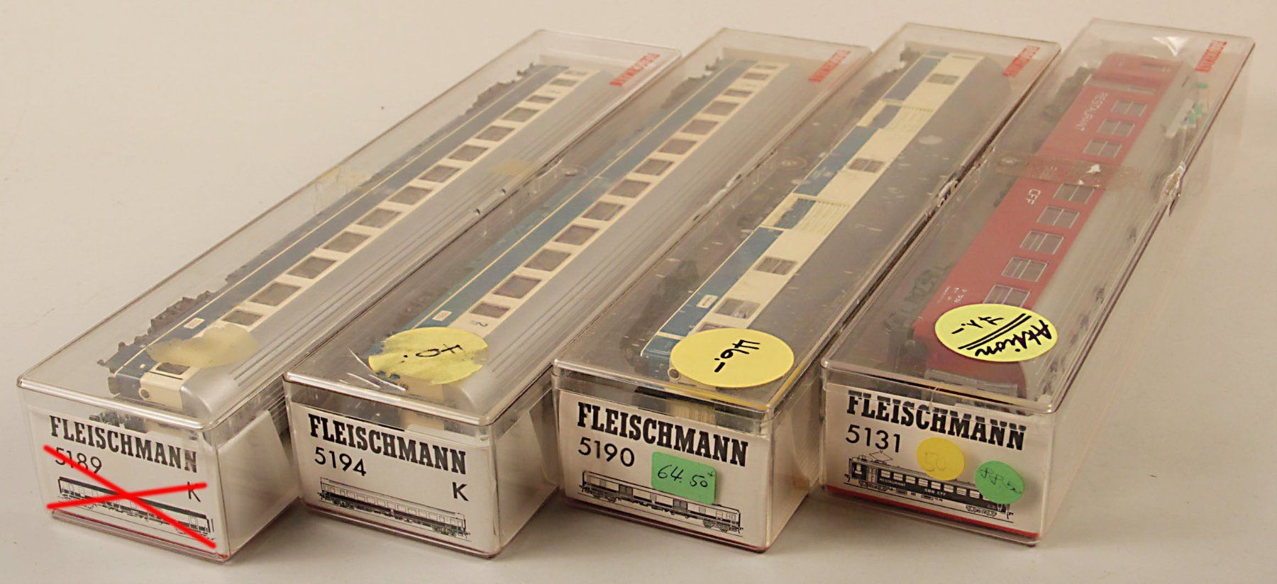 Fleischmann Modellini di ferrovie: 4 Fleischmann Wagen Spur H0 DC (V90) – Usato da Anglikon venduto da Florenre 4