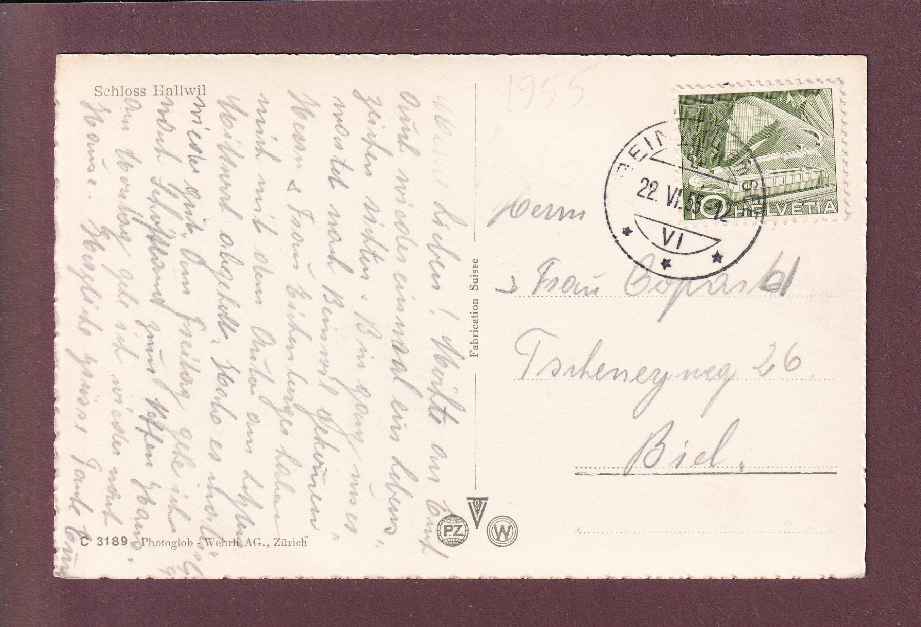 Cartes postales: SCHLOSS HALLWIL - 1955 – D'occasion à Pully par nicecards 1