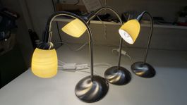 Set 3x Schreibtischlampe gelb matt flexibler Arm, Top Zustan