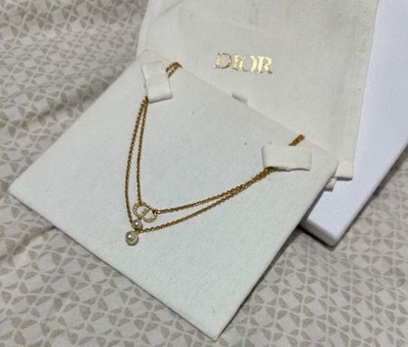 Collier Dior double chaîne perles et CD plaqué or
