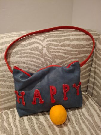 Blaue Leder Handtasche mit rotem Detail - Happy Bag, Top!