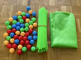 Bausatz mit Stangen, Kugeln und Zelt, neuer Zustand