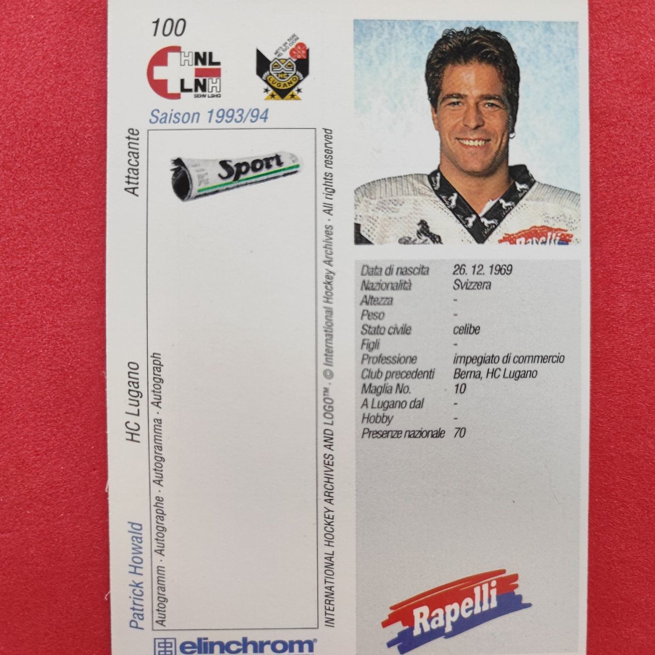 Carte collezionabili: Patrick Howald - HC LUGANO - 1993/94 – Usato da Dübendorf venduto da kb86_MOVIE 1
