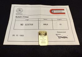 Schöner 10g Goldbarren mit altem Logo der UBS