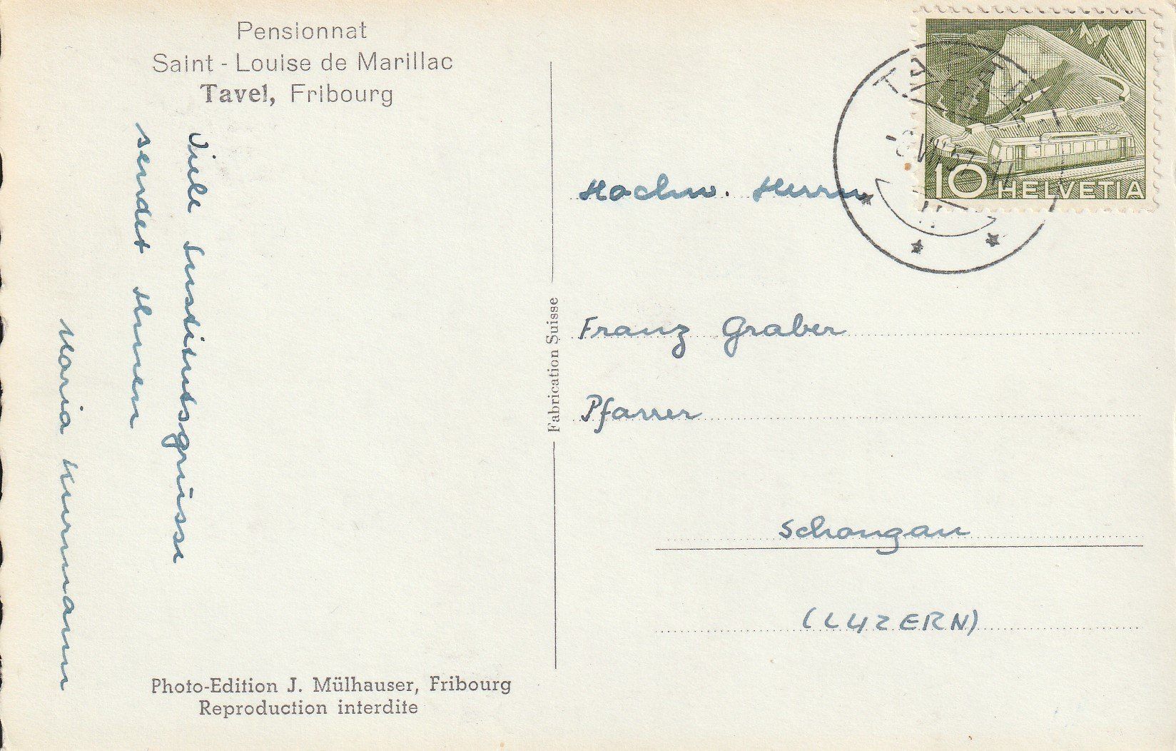 Cartoline postali: AK Tafers gel. 3.7.1957 – Usato da Fribourg venduto da schnalla92 1