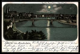 Litho Basel, Stadtpanorama im Mondschein