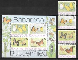 Bahamas Serie 378 - 381 + Block Schmetterlinge ** 4.2.1975