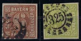 Altdeutschland Bayern 1850/62 6+9 Kreuzer mit Mühlradstempel