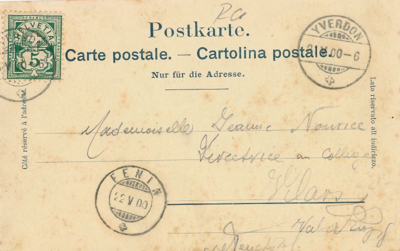 Cartoline postali: Yverdon - le Temple + 1900 – Usato da Emmenbrücke venduto da teestube 1