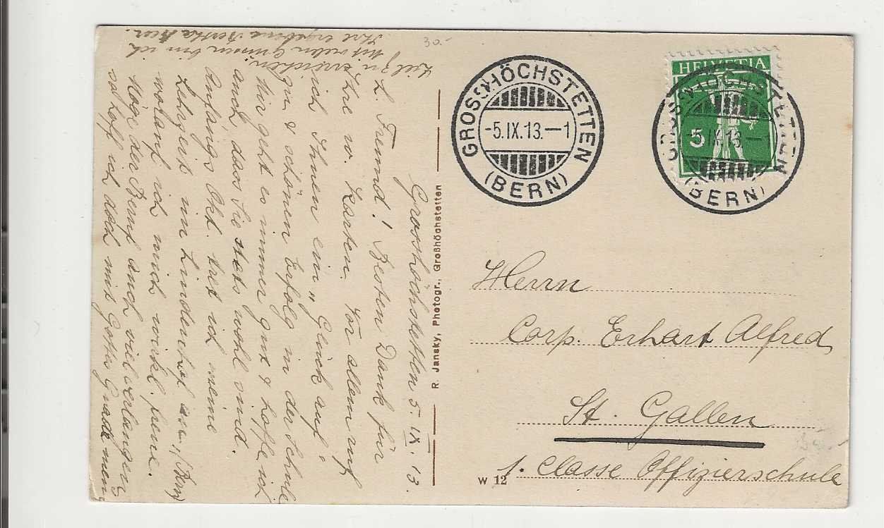Cartoline postali: Grosshöchstetten, 1913 – Usato da Spiez venduto da Niesen20 1