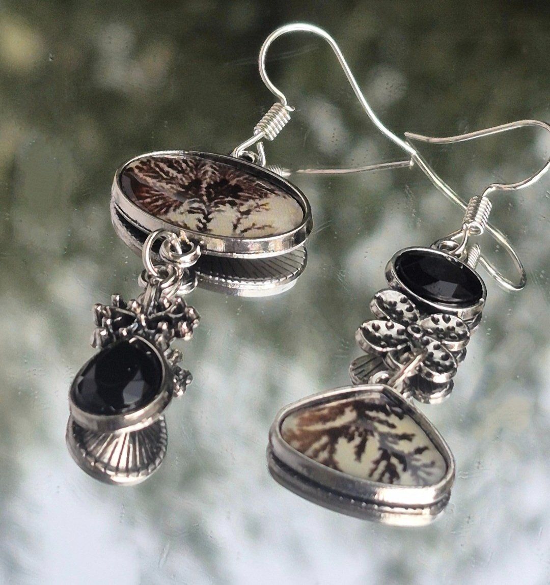 Boucles d'oreille: Orecchini argento con pietre dendritiche e onice Gothic boho – Neuf (Voir description) à Giubiasco par Stefaniav 2