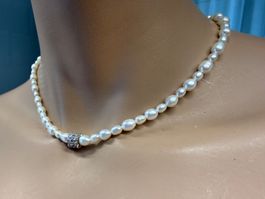 SÜSSWASSER Collier Halskette Perlenkette 42 cm Platin NEU