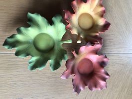 3 Herbst Deko Blätter Kerzenhalter Teelichthalter Set