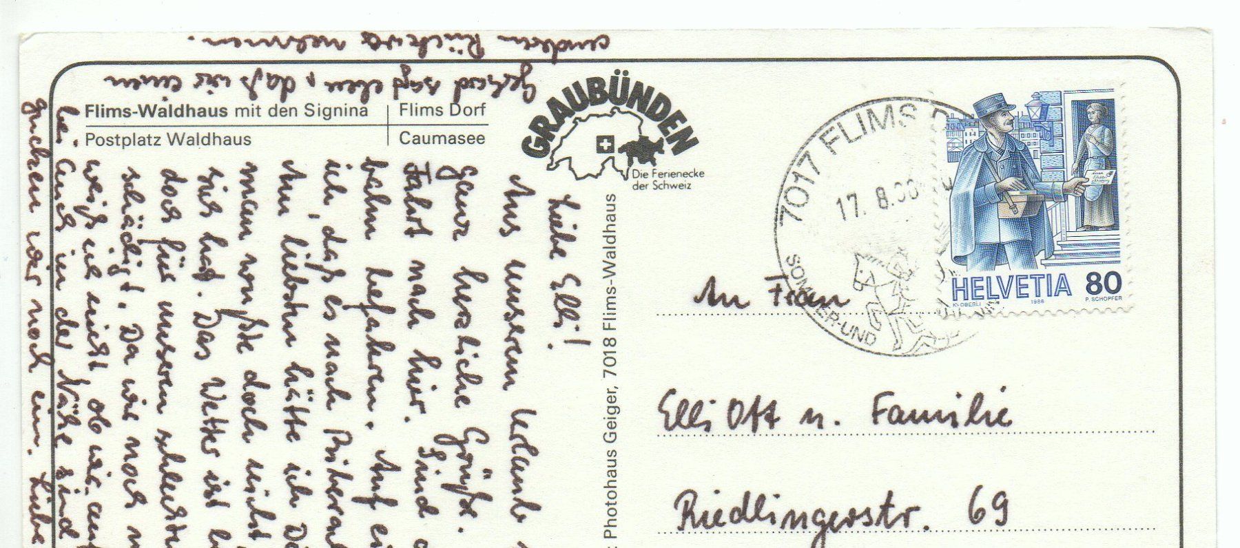 Cartoline postali: FLIMS Postplatz Waldhaus, Auto, Postauto – Usato da Jona venduto da philajona 1