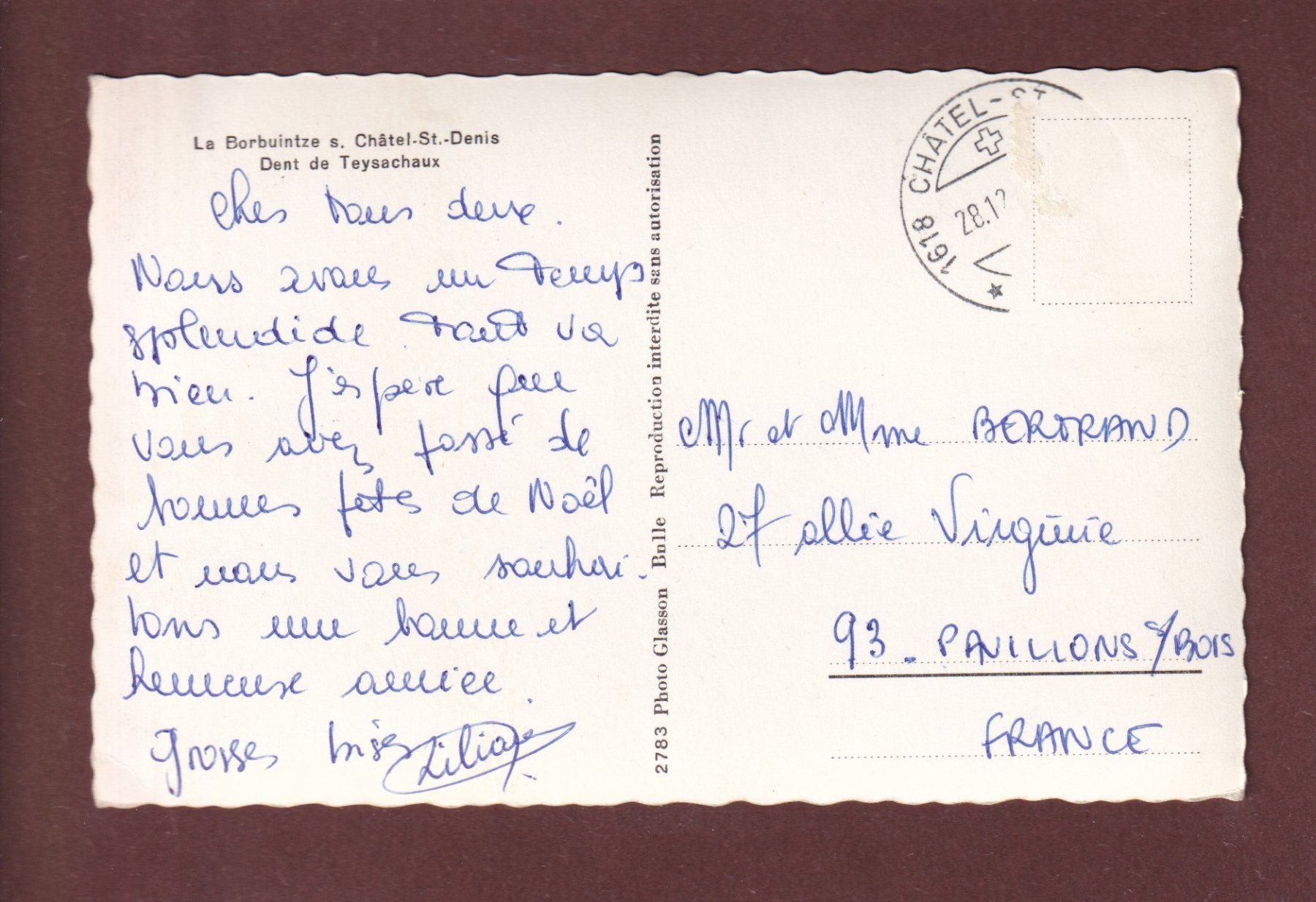 Ansichtskarten: LA BORBUINTZE sur Châtel St. Denis – Gebraucht aus Pully von nicecards-shop 1