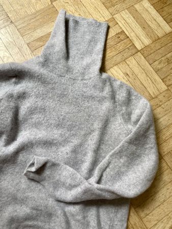 Benetton Rollkragenpullover, graue Merino Wolle, XS/S