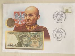 Banknotenbrief mit Münze - Poland