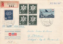Flugpost Brief-Genf-New York-1947-Einschreiben.