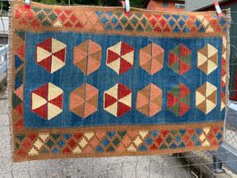 Kelim Qasqai Kilim 144x98 organische Farben NEU sauber‪