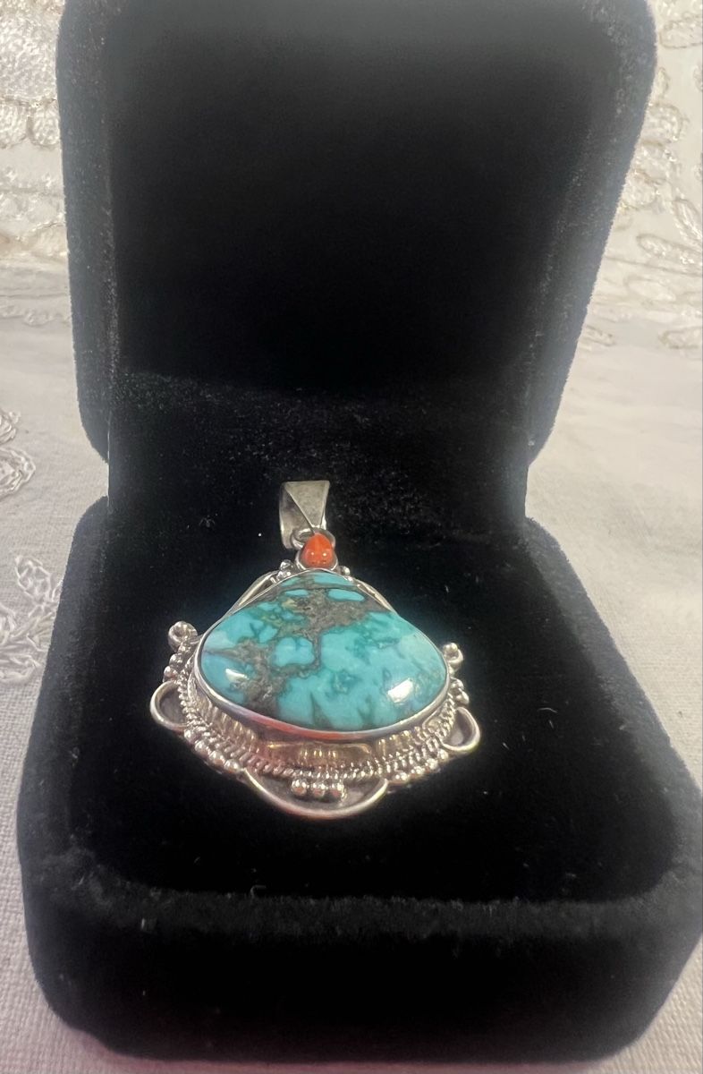 Ciondoli: Splendide pendentif ethnique en argent 925, turquoise corail – Usato da Genève venduto da DELIRBEADS 1