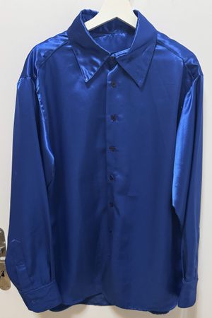 Camicia blu setosa elegante, stile retrò, taglia XXL