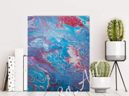 Pouring Acrylbild blau rot abstrakt Unikat