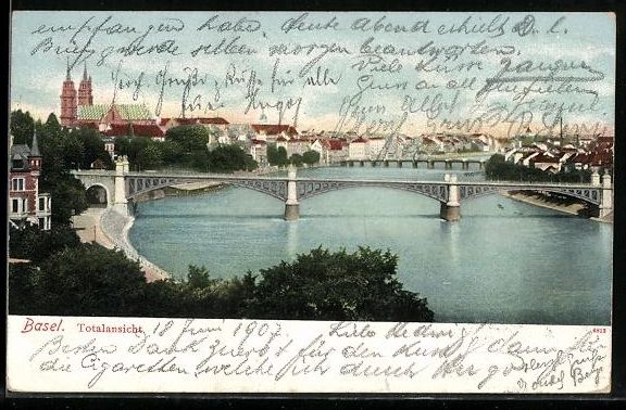 Cartes postales: AK Basel, Teilansicht mit Brücke, 1907 – D'occasion à Berlin par bartko-reher