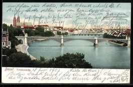 AK Basel, Teilansicht mit Brücke, 1907