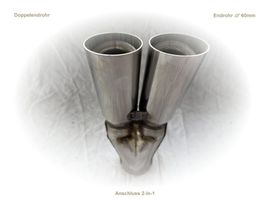 UNIVERSAL Doppelendrohr in Chromstahl 2x60mm mit Inserts