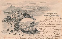 Lugano (TI) Monte Salvatore funicolare e albergo bahn litho