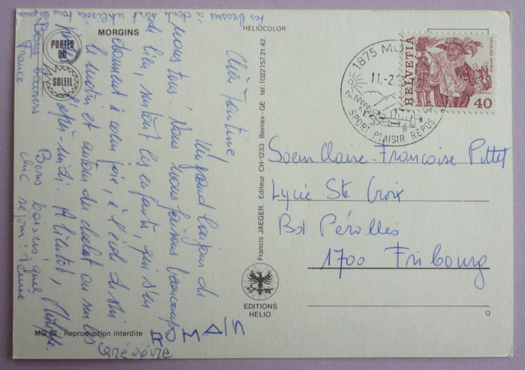 Cartoline postali: Morgins – Usato da Fétigny venduto da Billy2miny 1