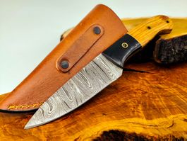 GEPRÜFT B Damast Messer Damascus Knife inkl. Lederscheide