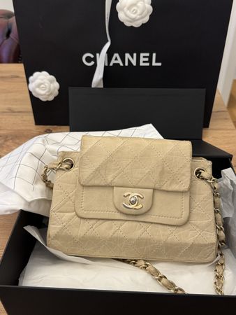 Chanel Small Accordion Double Flap Bag Beige
