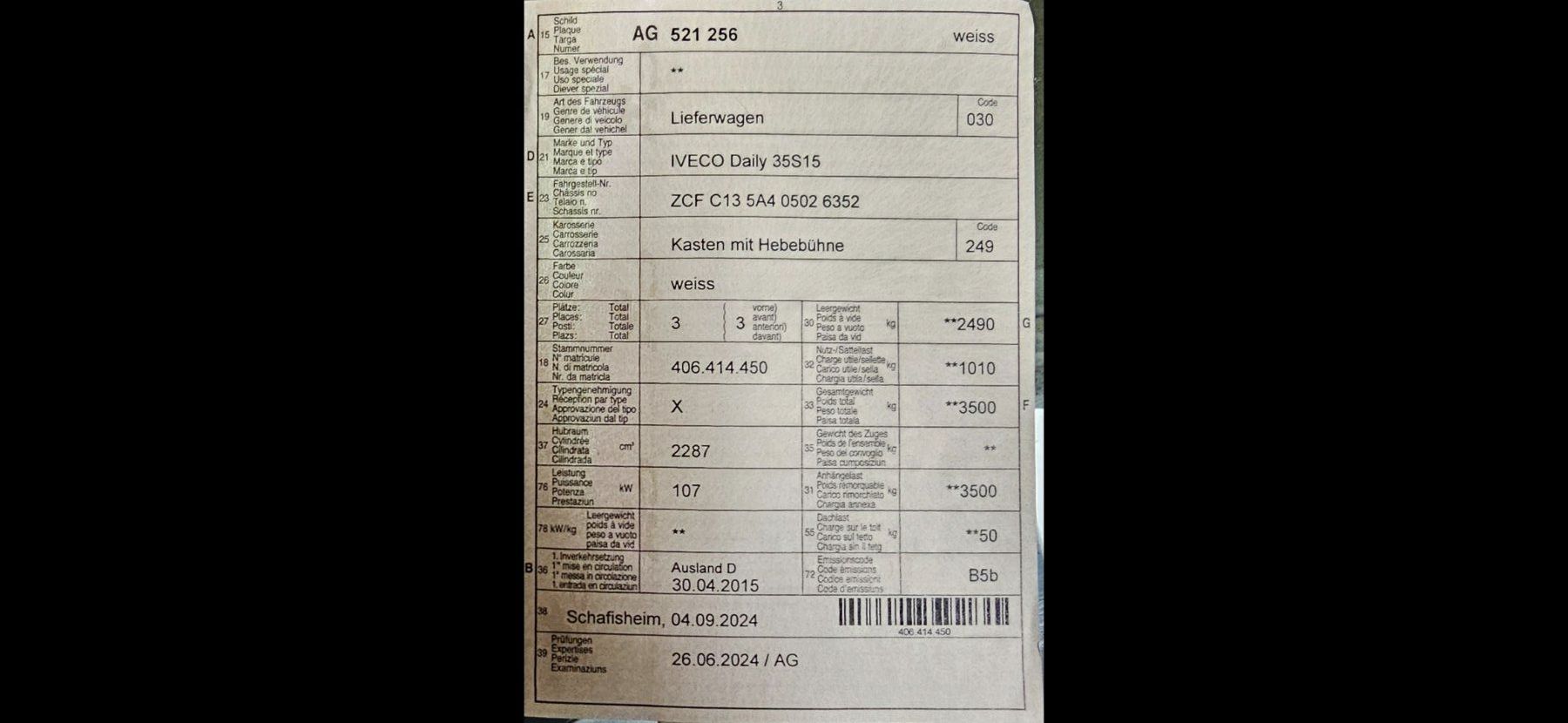 Iveco Veicoli commerciali: Iveco daily 35c15 – Usato da Olten venduto da Kuqi0 5